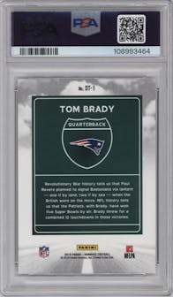 Tom Brady from the 2018 Panini Donruss set graded by PSA and given an overall grade of 9.