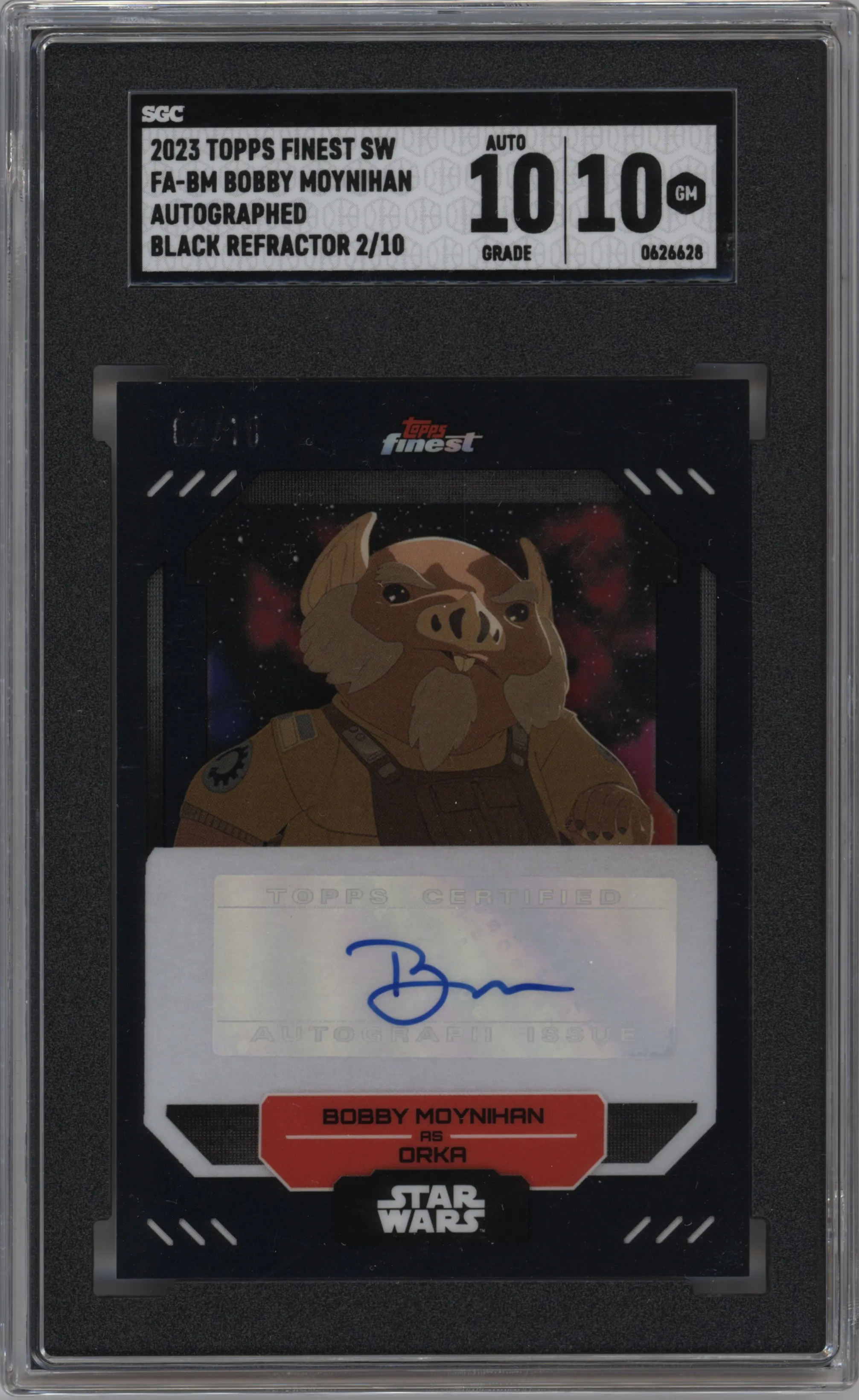 2023 Topps Finest Star Wars Finest Auto Bobby Moynihan as Orka Black Refractor SGC 10