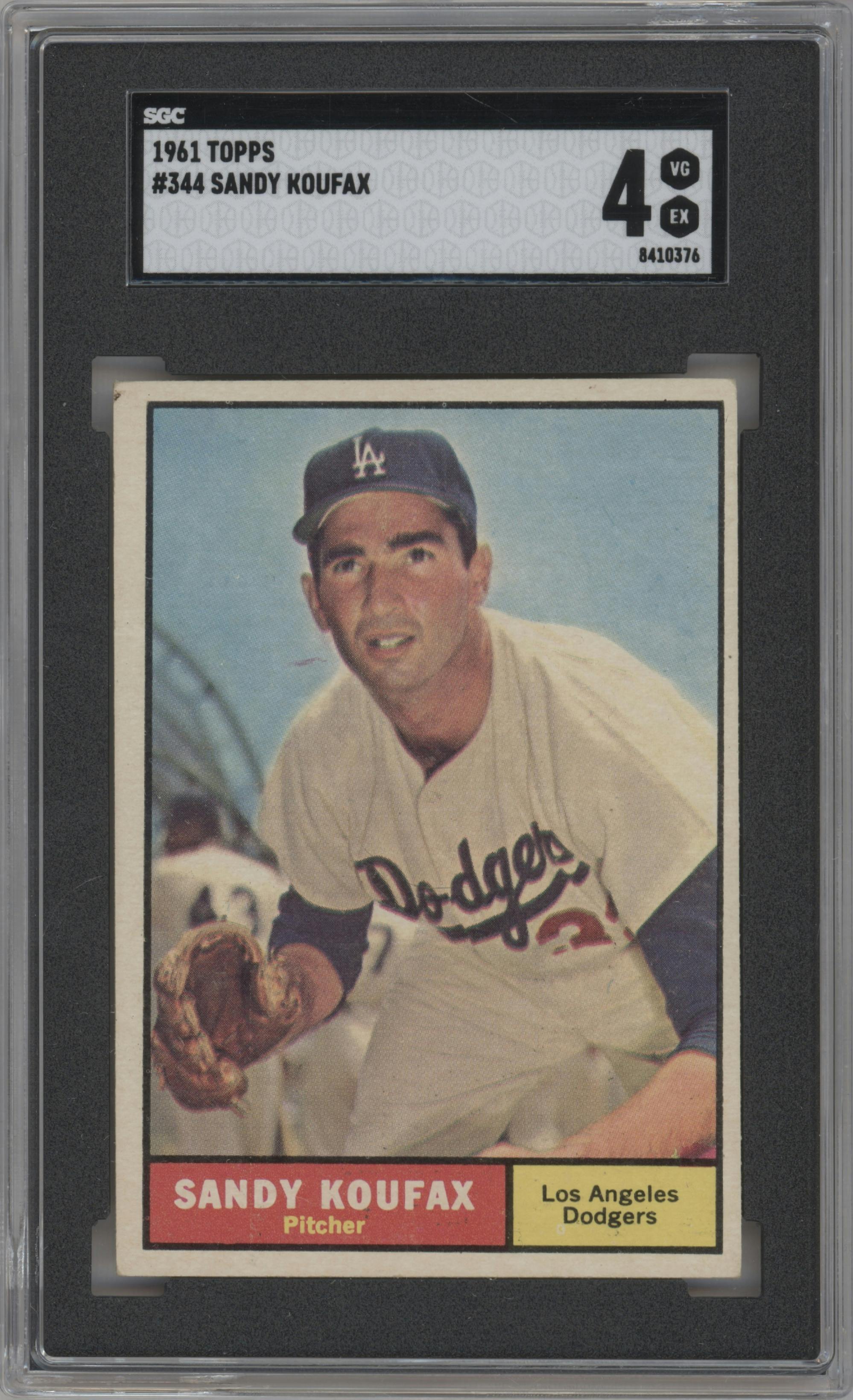 Sandy Koufax from the 1961 Topps set graded by SGC and given an overall grade of 4.