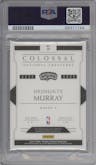 Dejounte Murray from the 2016-17 Panini National Treasures Basketball set featuring a Super Prime parallel graded by PSA and given an overall grade of 8.