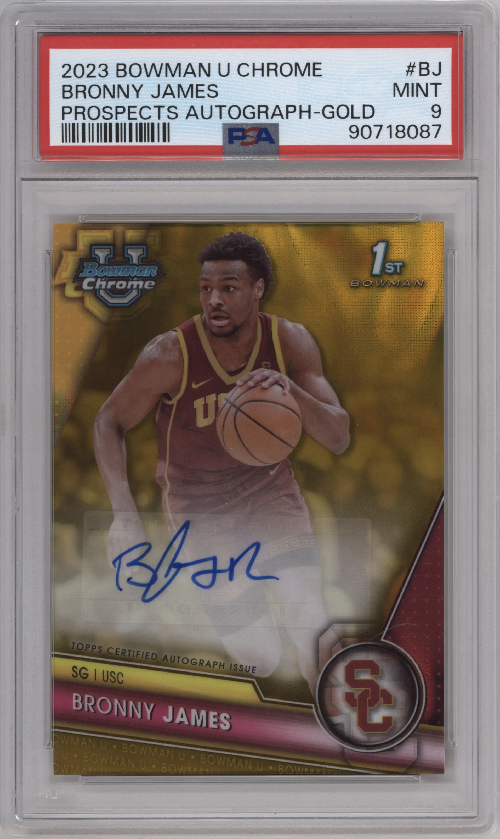 2023 Bowman U Chrome Pros.Auto Bronny James Gold Lava Refractor #BCPA-BJ PSA 9