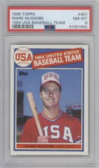 Mark McGwire from the 1985 Topps set graded by PSA and given an overall grade of 8.