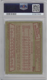 Mark McGwire from the 1985 Topps set graded by PSA and given an overall grade of 8.