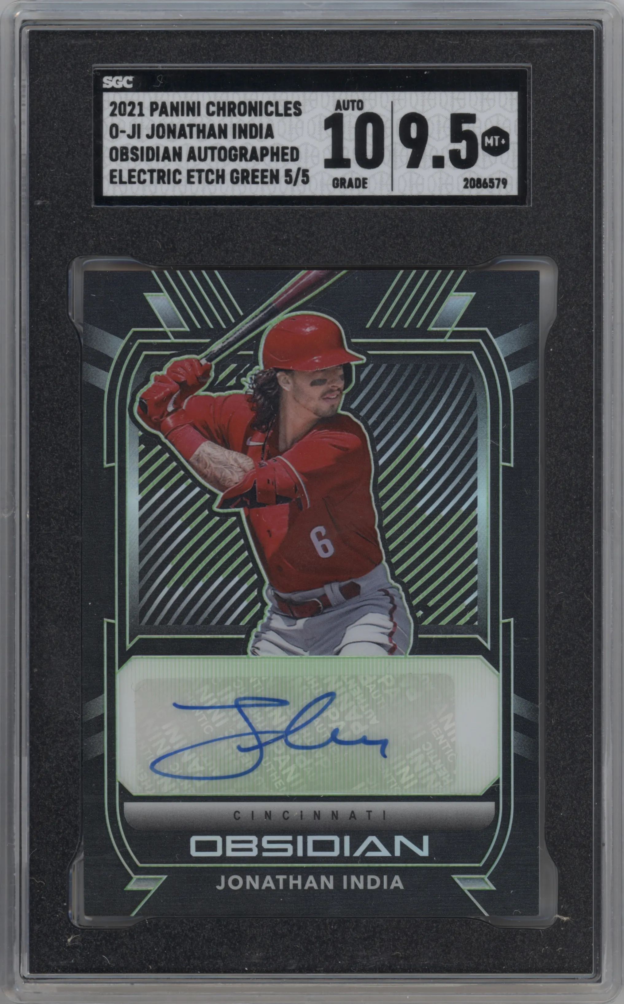 2021 Panini Chronicles Obs.Auto Jonathan India Electric Etch Green SGC 9.5