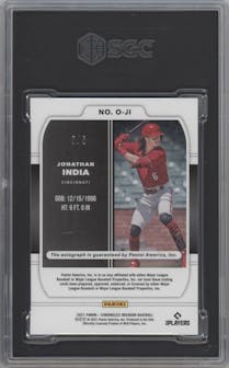 Jonathan India from the 2021 Panini Chronicles set featuring a Electric Etch Green parallel graded by SGC and given an overall grade of 9.5.
