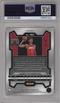 Amen Thompson from the 2023-24 Panini Prizm set featuring a Pink Pulsar parallel graded by PSA and given an overall grade of 9.