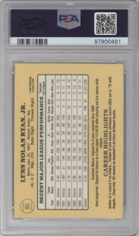 Nolan Ryan from the 1985 Donruss set graded by PSA and given an overall grade of 8.
