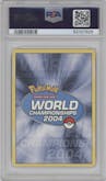 Rayquaza ex from the 2004 Pokemon World Championship set featuring a Blaziken Tech parallel graded by PSA and given an overall grade of 10.