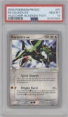 Rayquaza ex from the 2004 Pokemon World Championship set featuring a Blaziken Tech parallel graded by PSA and given an overall grade of 10.