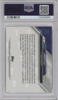 Cooper Flagg from the 2024-25 Bowman U Now set featuring a Blue parallel graded by PSA and given an overall grade of 10.
