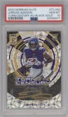 Jordan Addison from the 2023 Panini Donruss Elite set featuring a Black Gold parallel graded by PSA and given an overall grade of 10.