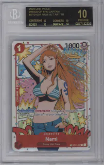 Nami from the 2024 One Piece set graded by Beckett and given an overall grade of 10.