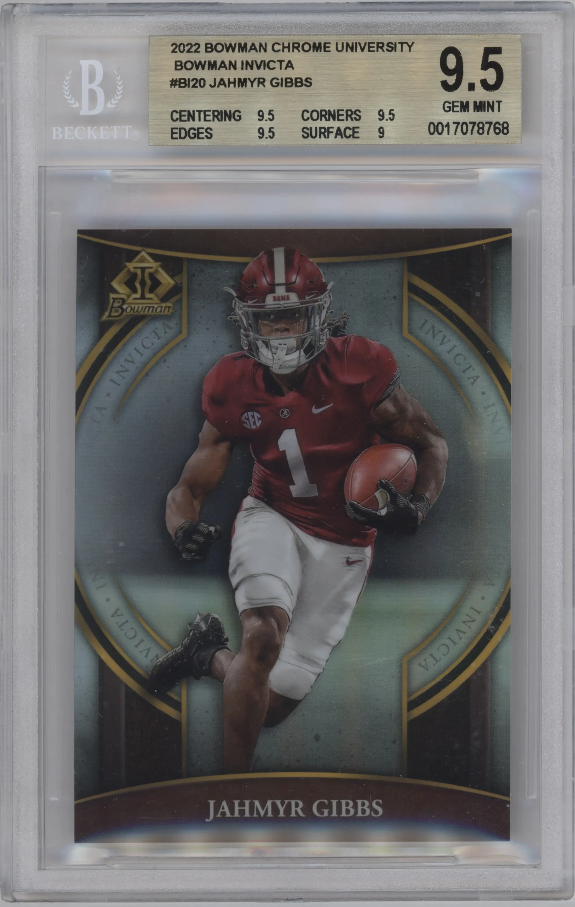 2022 Bowman University Chrome Bowman Invicta Jahmyr Gibbs BGS 9.5