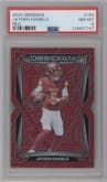 Jayden Daniels from the 2024 Panini Obsidian set featuring a Red parallel graded by PSA and given an overall grade of 8.
