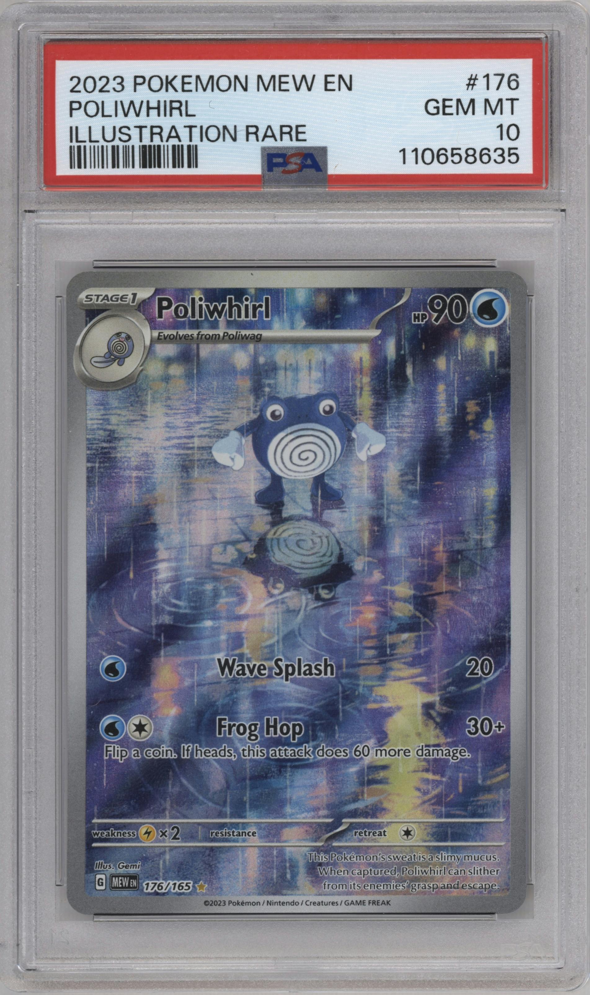 Poliwhirl from the 2023 Pokemon SV set graded by PSA and given an overall grade of 10.