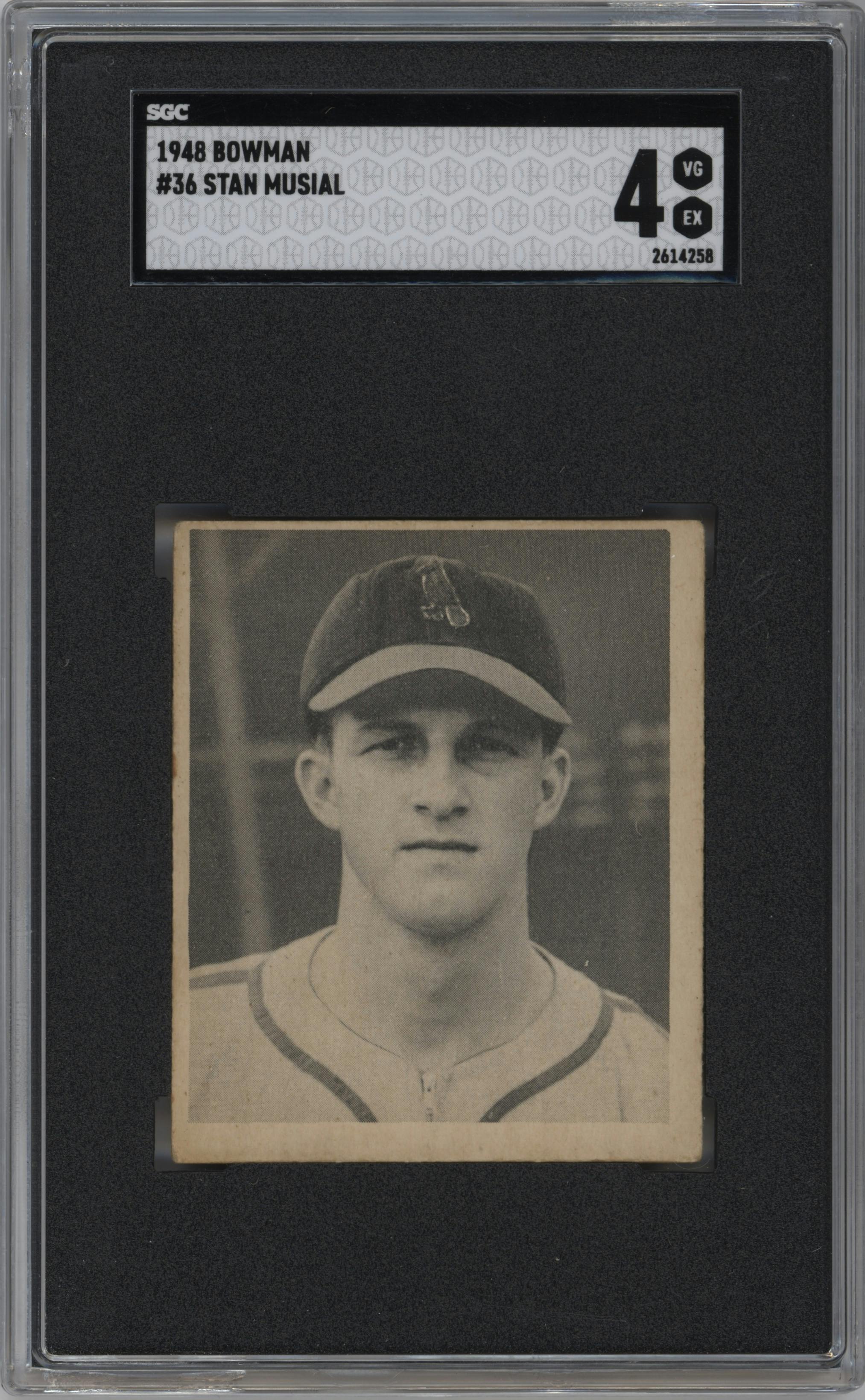 Stan Musial from the 1948 Bowman set graded by SGC and given an overall grade of 4.