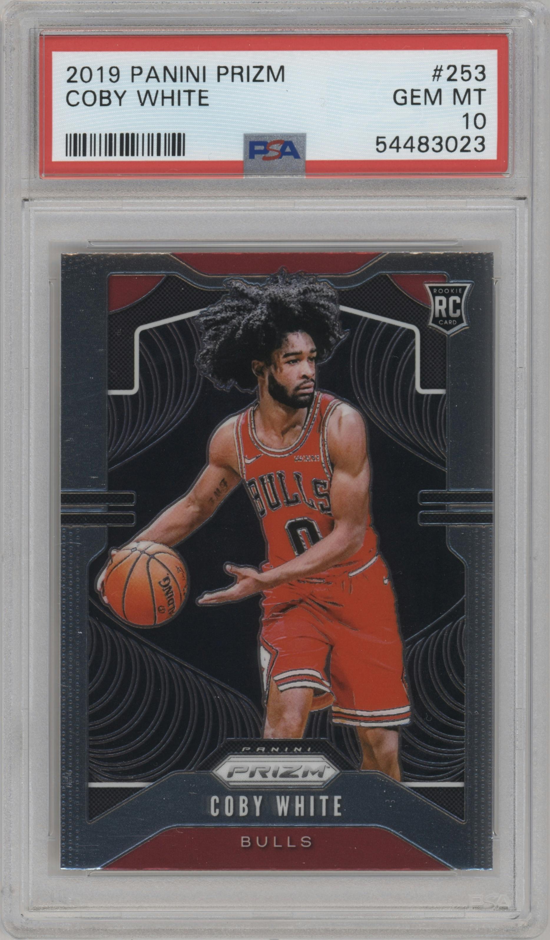 Coby White from the 2019-20 Panini Prizm set graded by PSA and given an overall grade of 10.