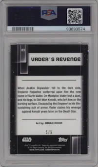 Vader's Revenge from the 2021 Topps Chrome Star Wars Galaxy set featuring a Red Refractor parallel graded by PSA and given an overall grade of 10.