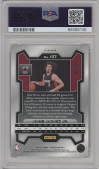 Jaime Jaquez Jr. from the 2023-24 Panini Prizm set featuring a Orange Prizm parallel graded by PSA and given an overall grade of 10.