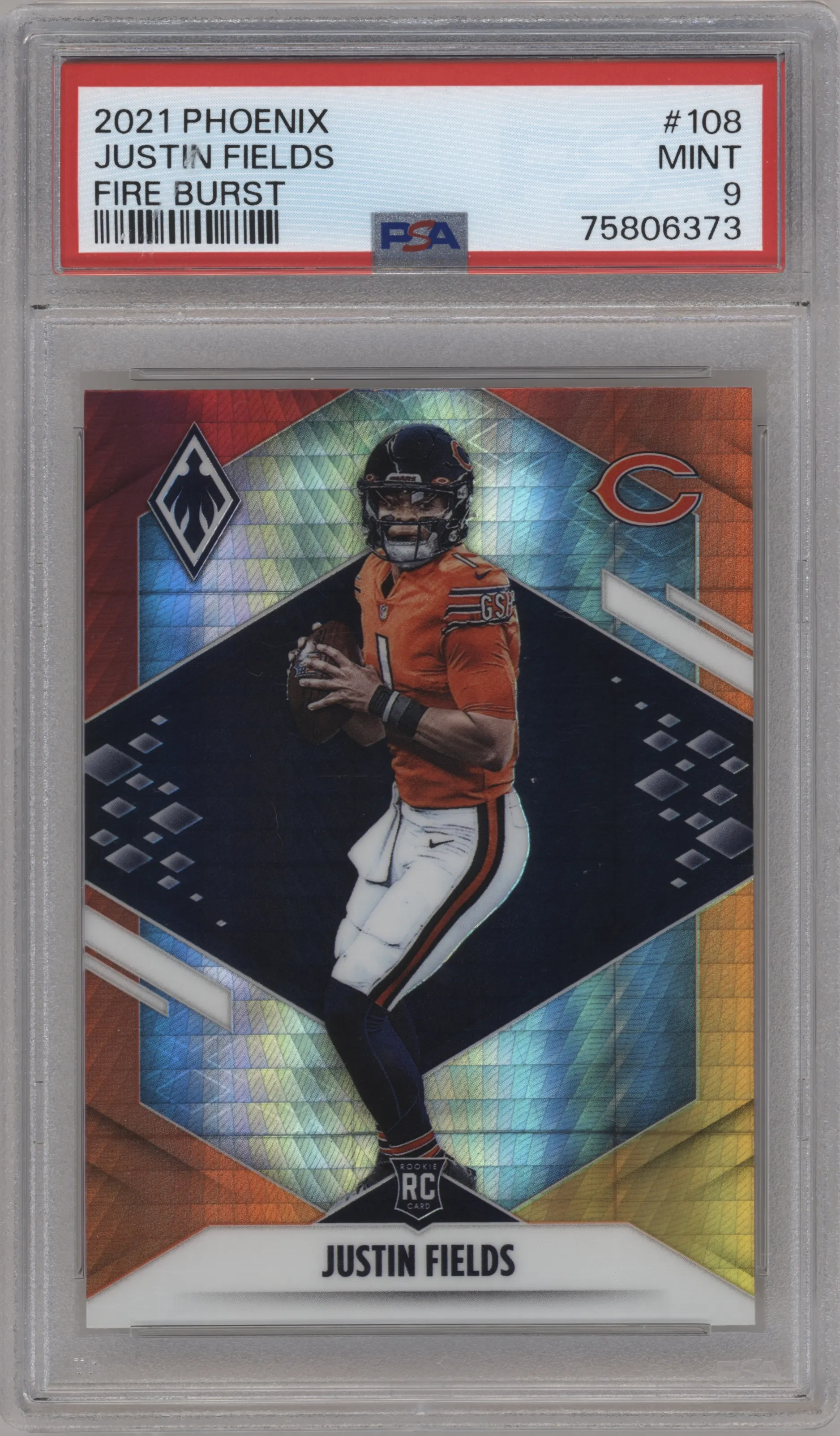 2021 Panini Phoenix Justin Fields Fire Burst PSA 9