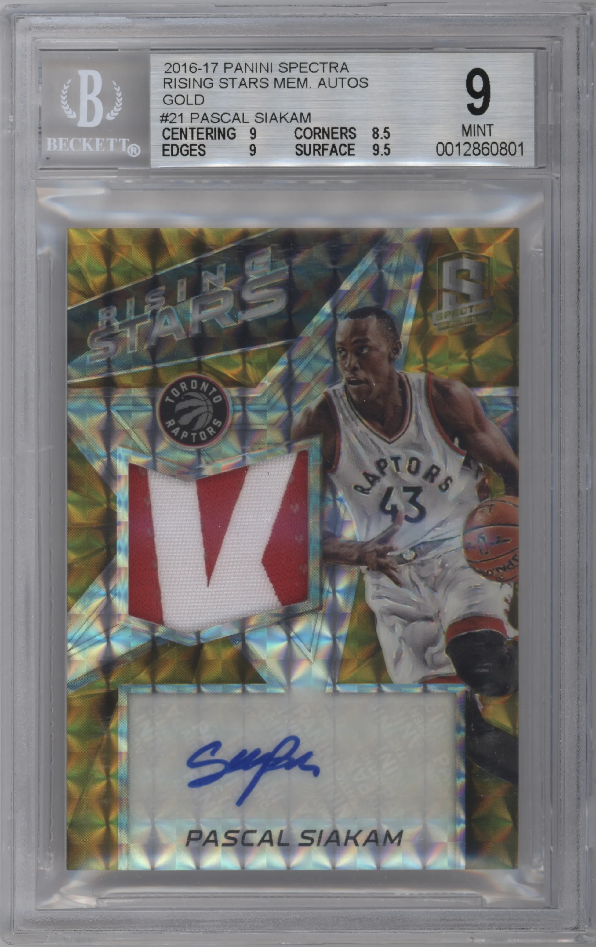 2016 Panini Spectra Rising Stars Mem.Au. Pascal Siakam Gold #21 BGS 9