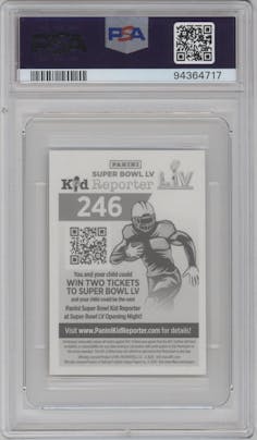 Patick Mahomes II from the 2020 Panini NFL Sticker & Card set graded by PSA and given an overall grade of 10.