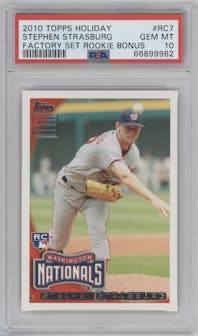 Stephen Strasburg from the 2010 Topps set graded by PSA and given an overall grade of 10.