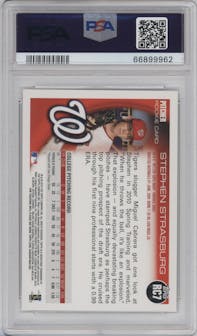 Stephen Strasburg from the 2010 Topps set graded by PSA and given an overall grade of 10.