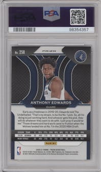 Anthony Edwards from the 2020-21 Panini Prizm set featuring a Red/White/Blue Prizm parallel graded by PSA and given an overall grade of 10.