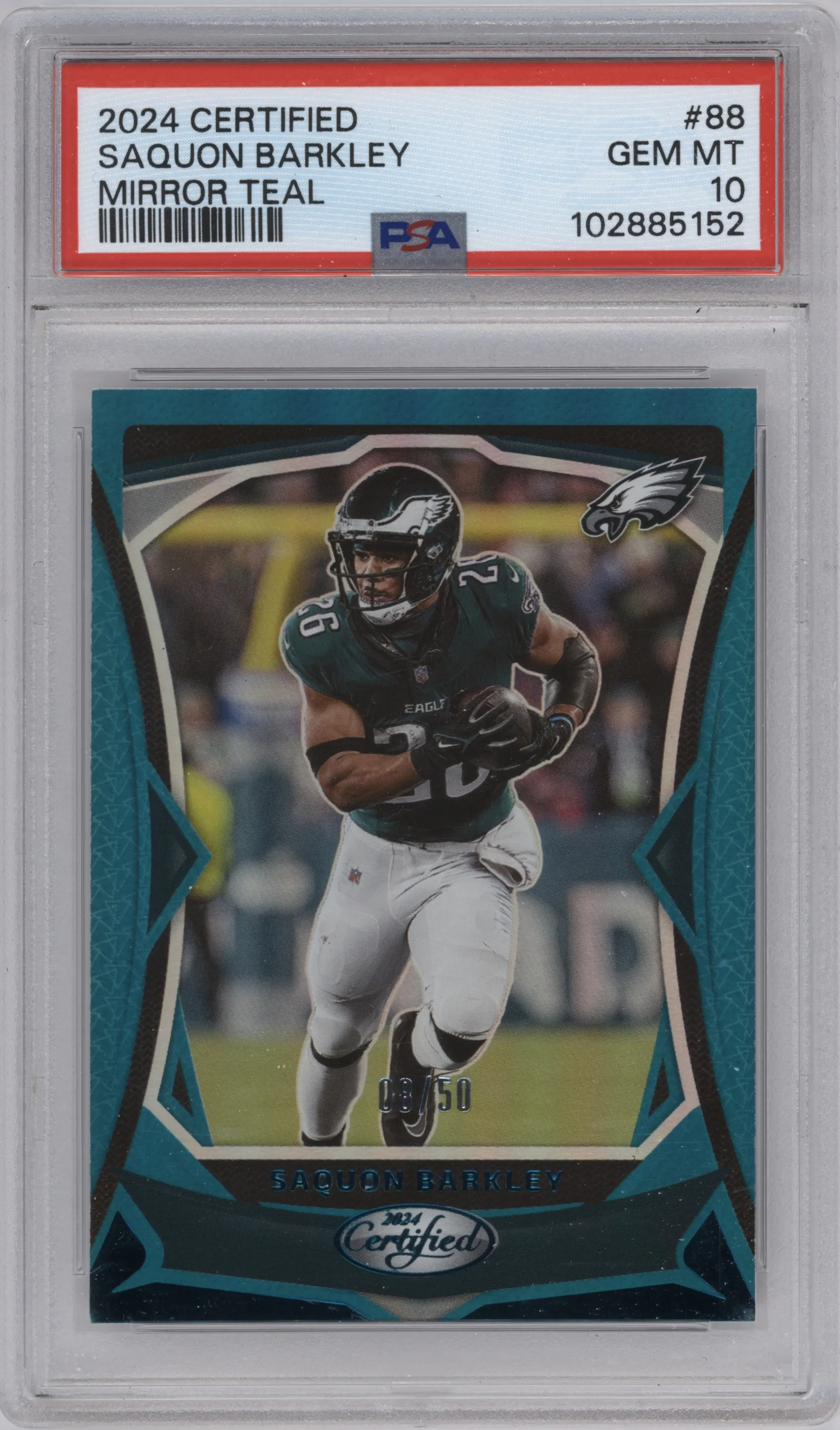 2024 Panini Certified Saquon Barkley Teal Mirror #88 PSA 10