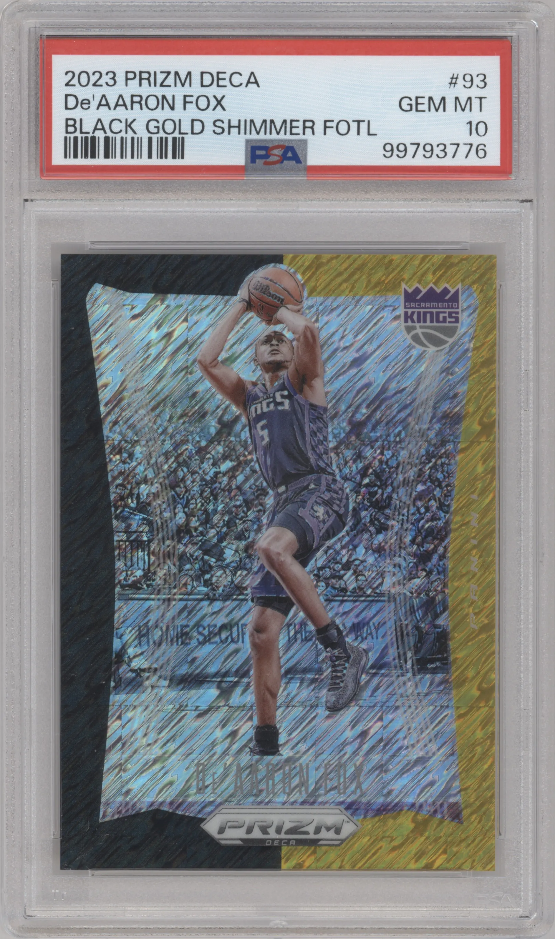 2023 Panini Prizm Deca De’Aaron Fox FOTL Black Gold Shimmer Prizm PSA 10