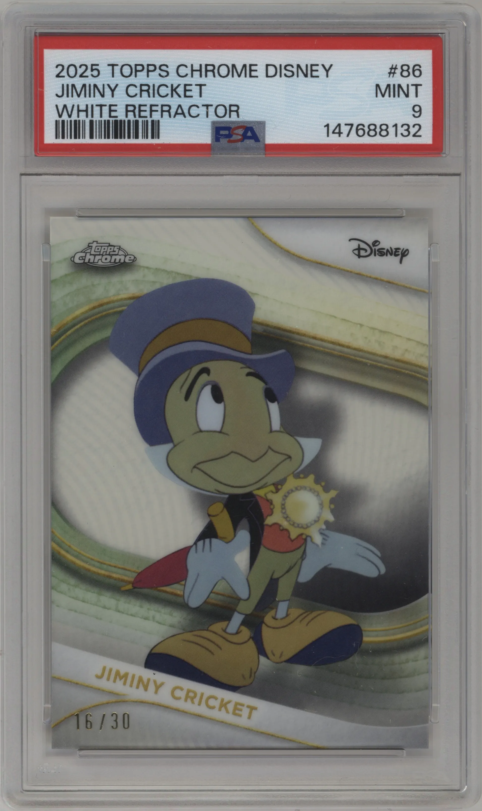 2025 Topps Chrome Disney Jiminy Cricket White Refractor #86 PSA 9