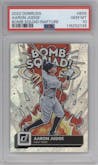Aaron Judge from the 2022 Panini Donruss set featuring a Rapture parallel graded by PSA and given an overall grade of 10.