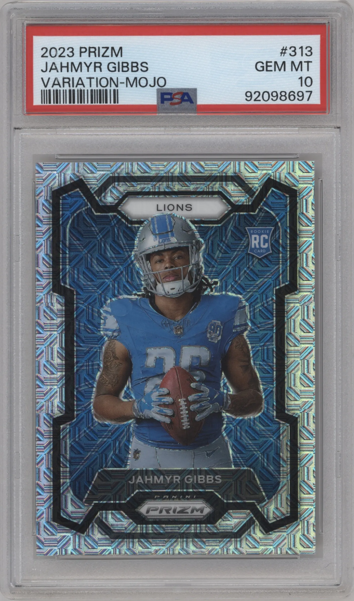 2023 Panini Prizm Rke.Var. Jahmyr Gibbs Mojo Prizm #313 PSA 10