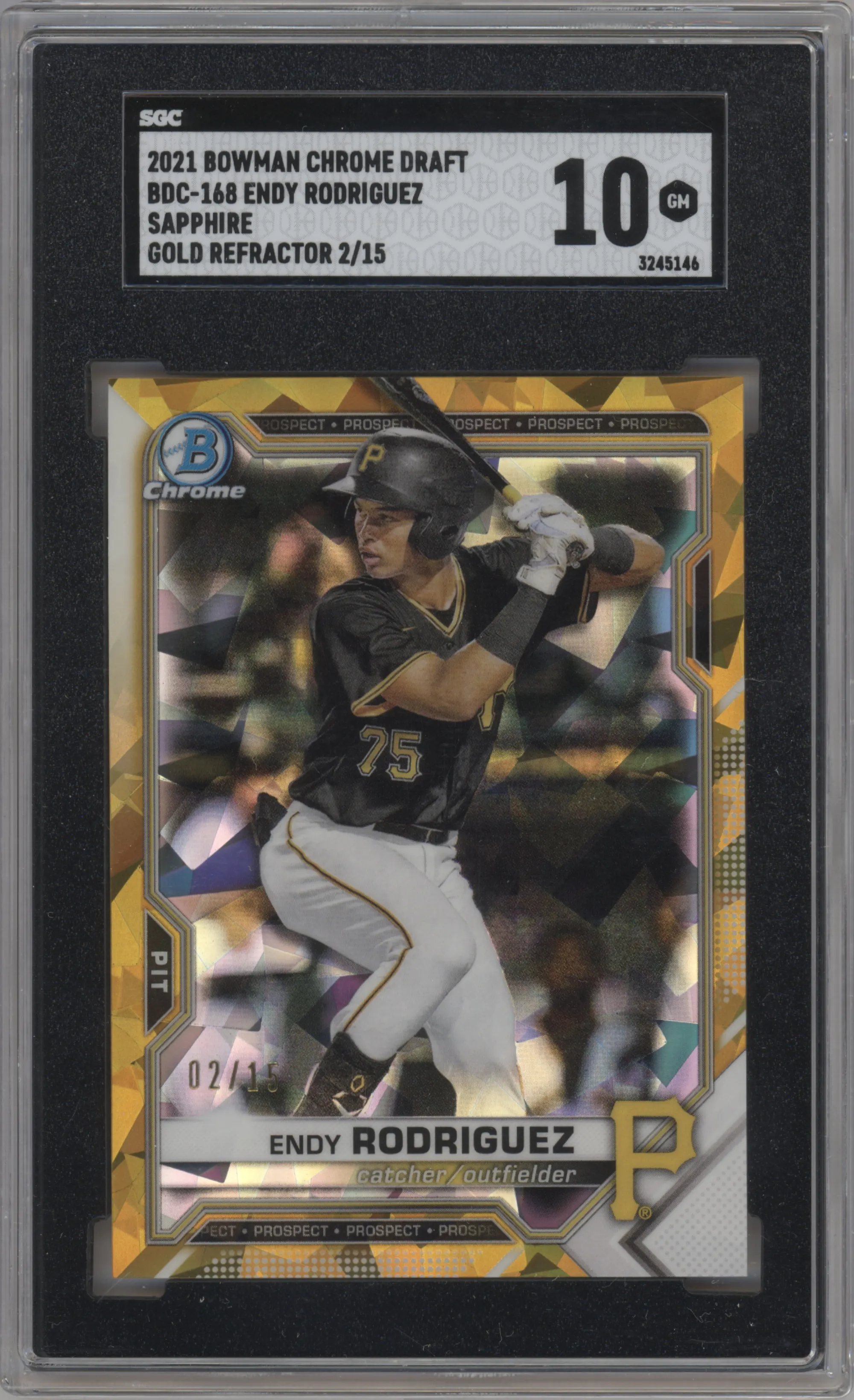 2021 Bowman Draft Sapphire Edition Chrome Endy Rodriguez Gold SGC 10