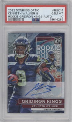 Kenneth Walker III from the 2022 Panini Donruss Optic set graded by PSA and given an overall grade of 10.