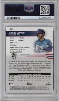Shohei Ohtani from the 2024 Topps Pristine set featuring a Blue Refractor parallel graded by PSA and given an overall grade of 10.