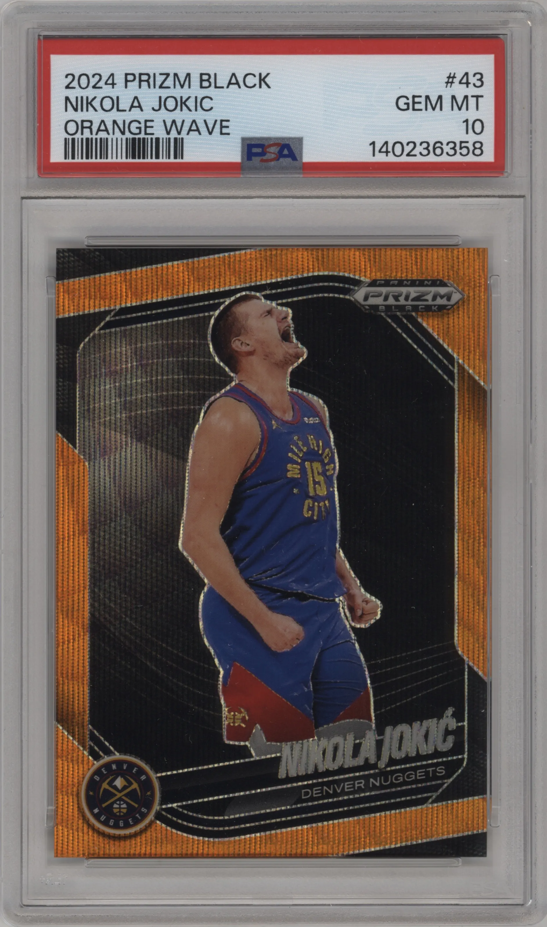 2024 Panini Prizm Black Nikola Jokic Orange Wave #43 PSA 10