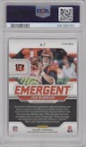 Joe Burrow from the 2020 Panini Prizm set featuring a No Huddle parallel graded by PSA and given an overall grade of 10.