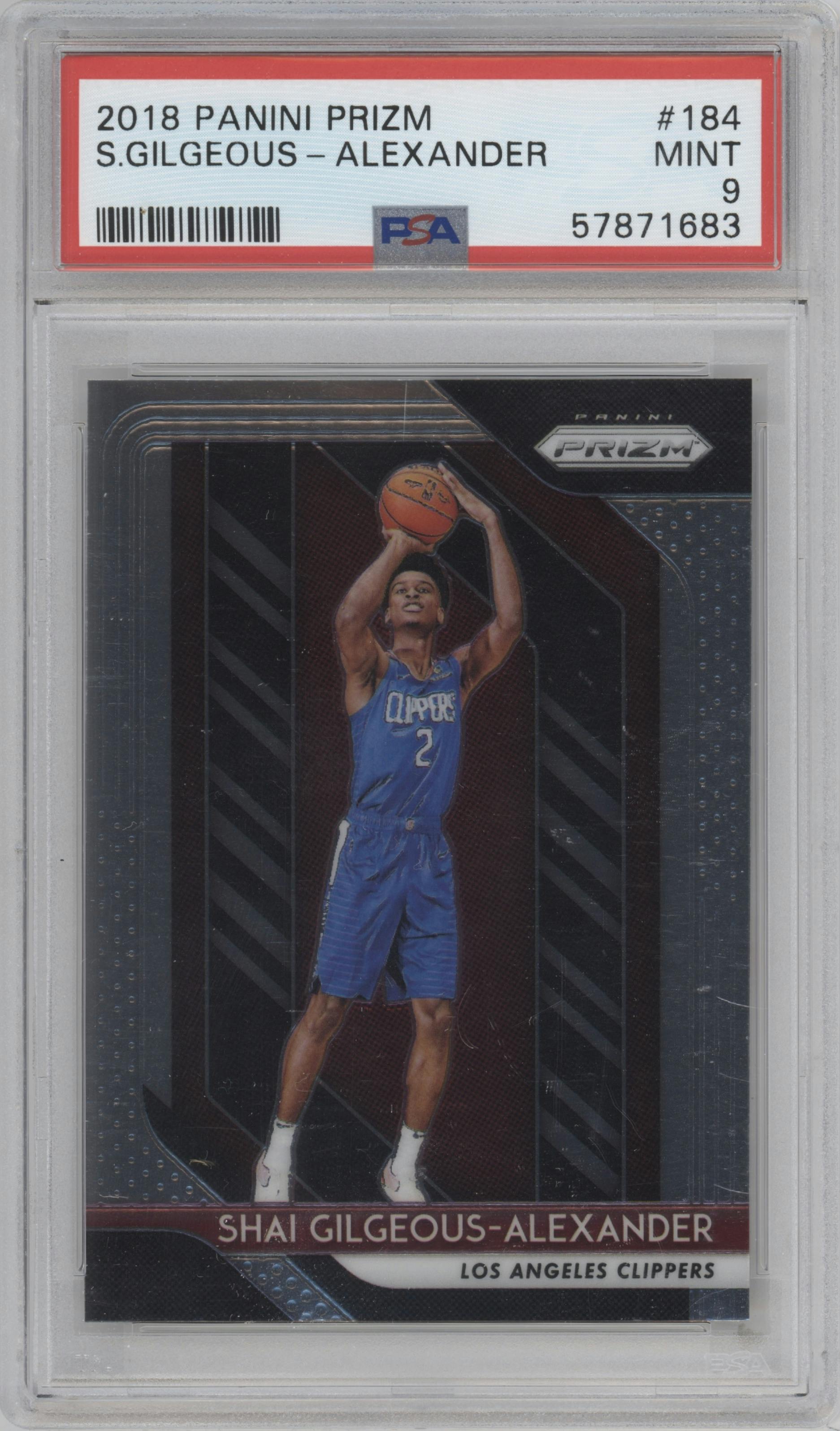 Shai Gilgeous-Alexander from the 2018-19 Panini Prizm set graded by PSA and given an overall grade of 9.