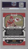 Travis Kelce from the 2021 Panini Obsidian set featuring a Electric Etch Purple parallel graded by PSA and given an overall grade of 9.