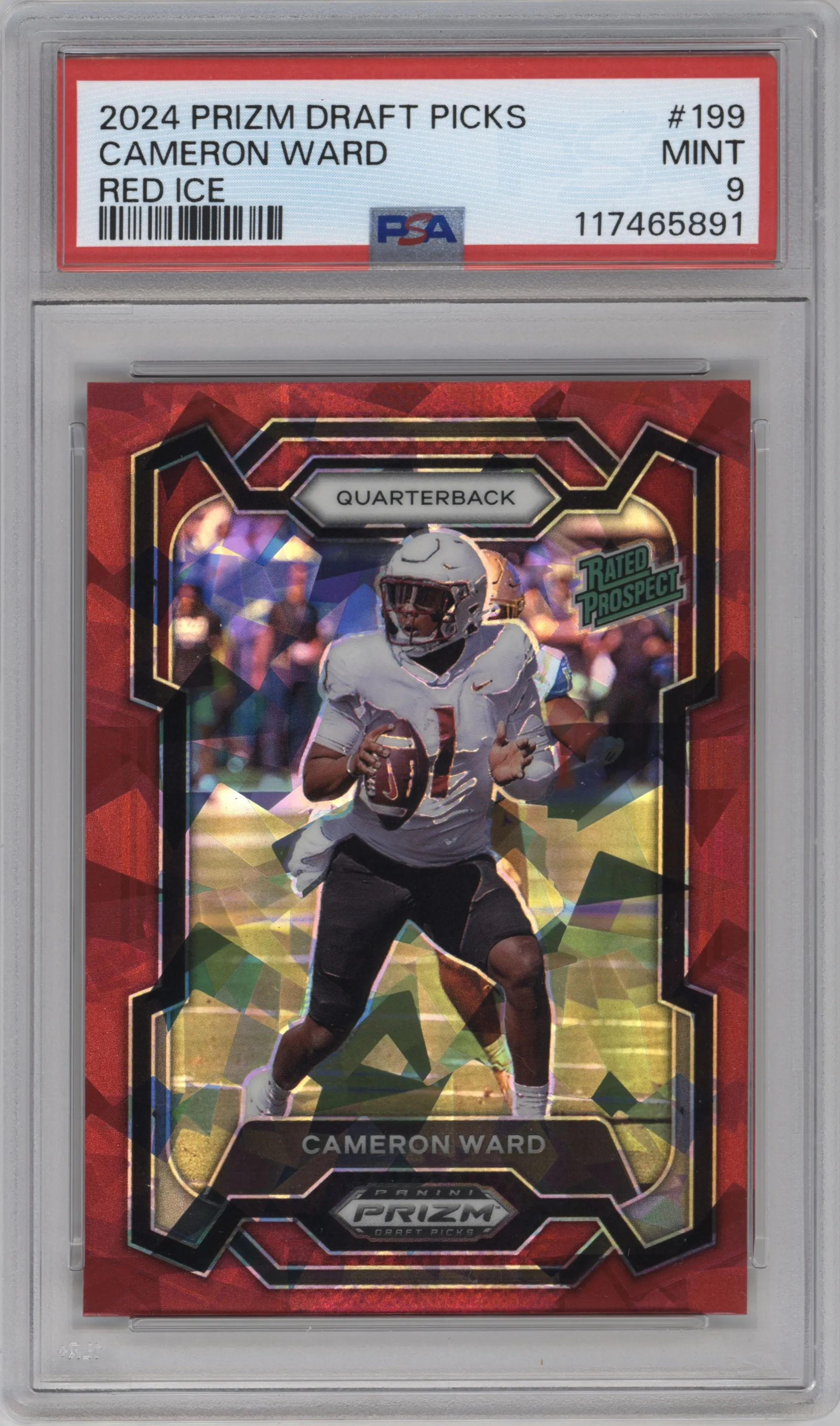 2024 Panini Prizm Draft Picks Cameron Ward Red Ice #199 PSA 9