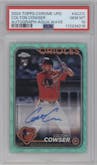 Colton Cowser from the 2024 Topps Chrome Update set featuring a Aqua Wave Refractor parallel graded by PSA and given an overall grade of 10.