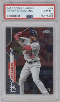 Randy Arozarena from the 2020 Topps Chrome set graded by PSA and given an overall grade of 10.