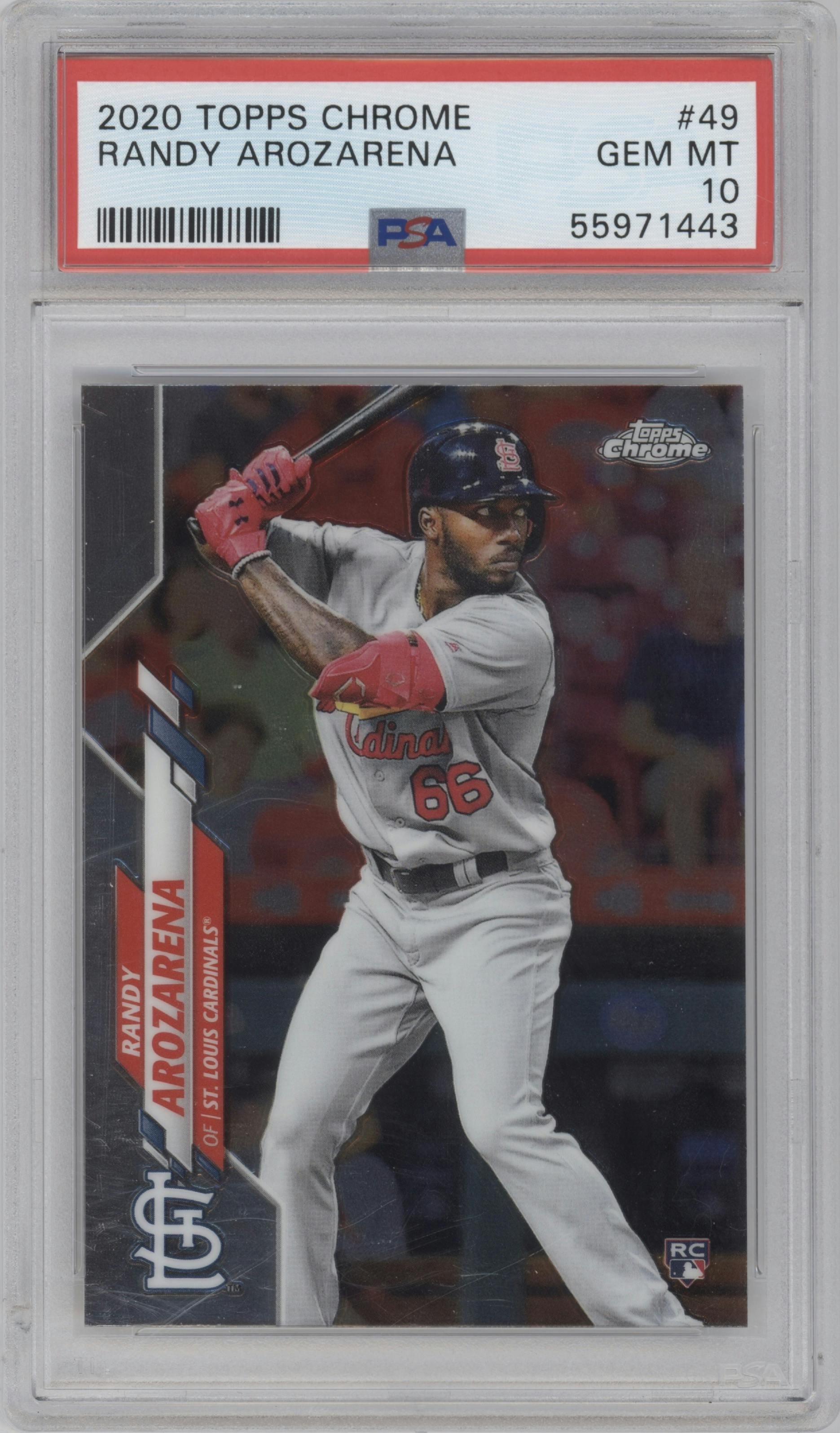 Randy Arozarena from the 2020 Topps Chrome set graded by PSA and given an overall grade of 10.