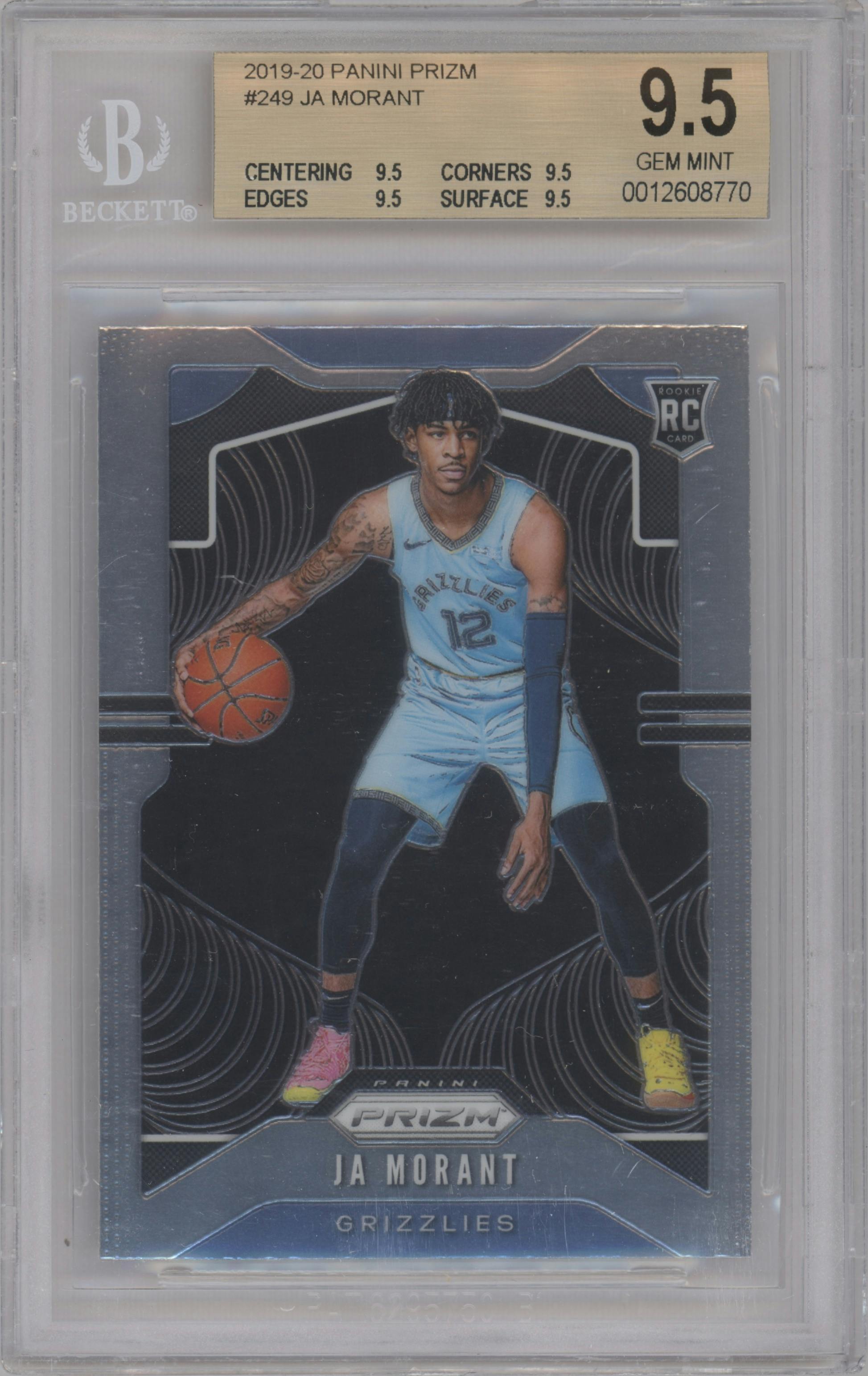 Ja Morant from the 2019-20 Panini Prizm set graded by Beckett and given an overall grade of 9.5.