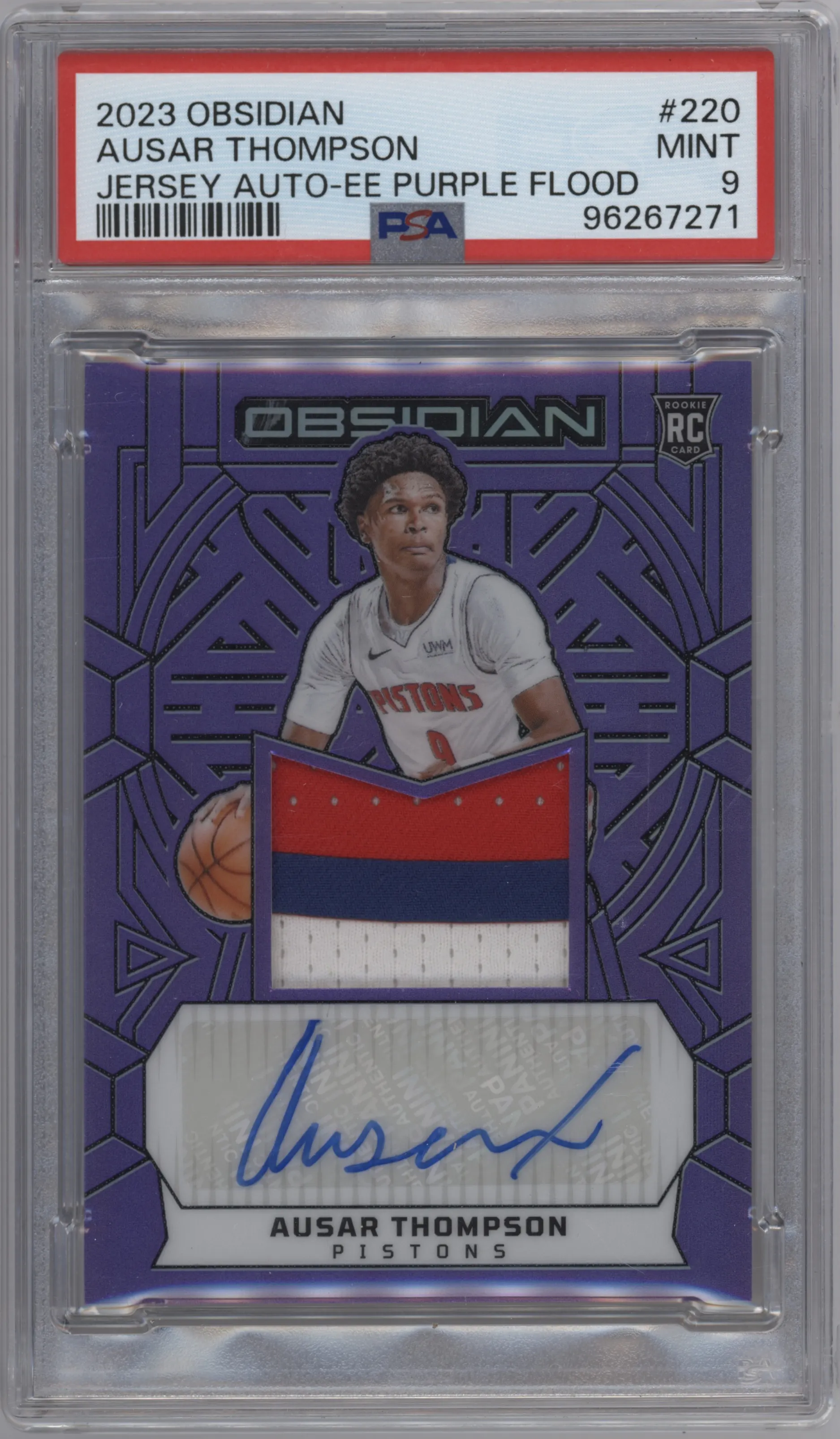 2023 Panini Obsidian Rke.Jrsy.Auto Ausar Thompson Electric Etch Purple Flood PSA 9