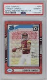 Jayden Daniels from the 2024 Donruss set featuring a Red Wave parallel graded by PSA and given an overall grade of 10.