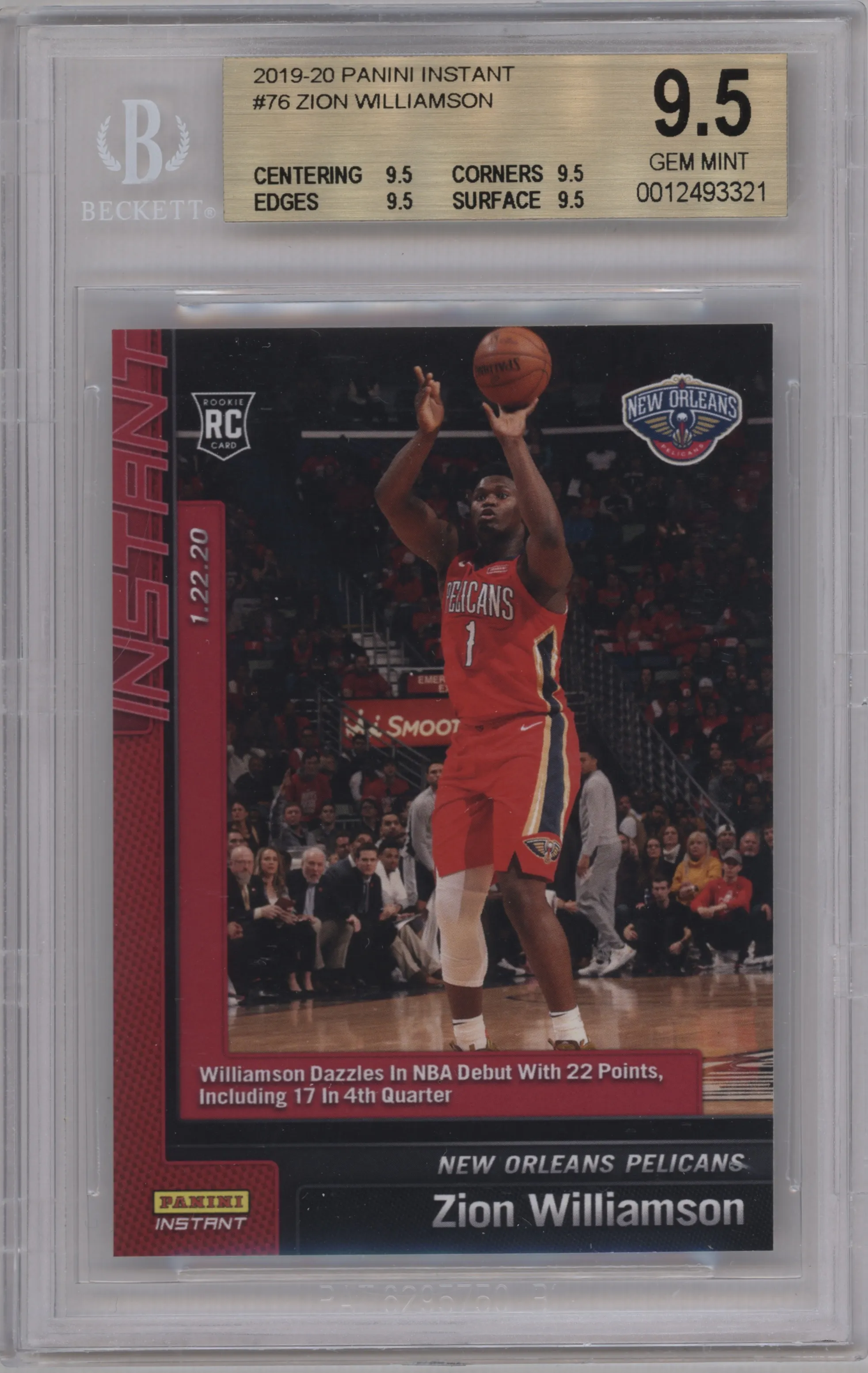 2019 Panini Instant Zion Williamson BGS 9.5