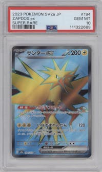 Zapdos ex from the 2023 Pokemon SV JPN set graded by PSA and given an overall grade of 10.